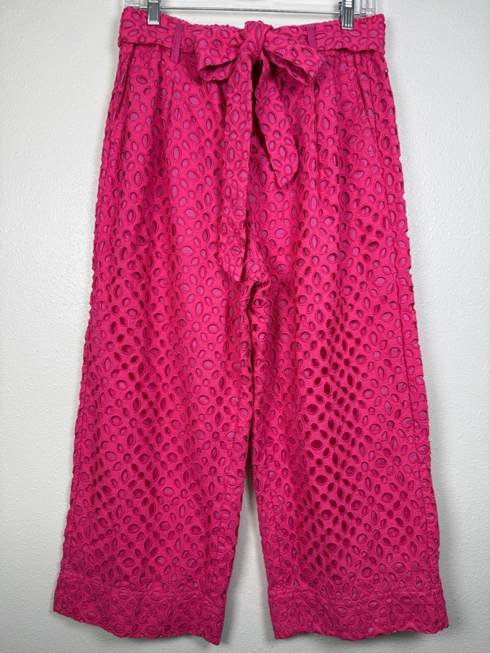 JCrew Eyelet Lace Cropped Wide Leg Pant 12 Hot Pink Pleat Romantic Feminine Flaw
